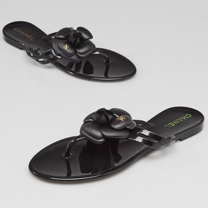 CHANEL CC Camellia Jelly Sandals Flip Flops Thongs